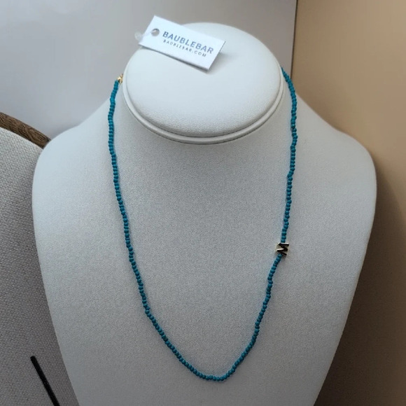 BaubleBar Turquoise Beaded Necklace with M initial - Picture 1 of 3